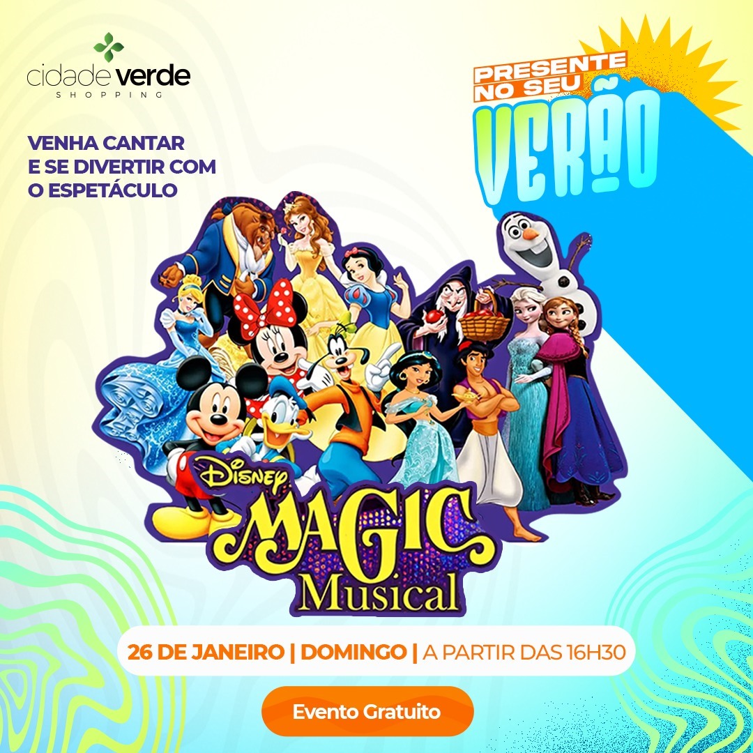 Espetáculo gratuito Disney Magic Musical é atração do Shopping Cidade Verde