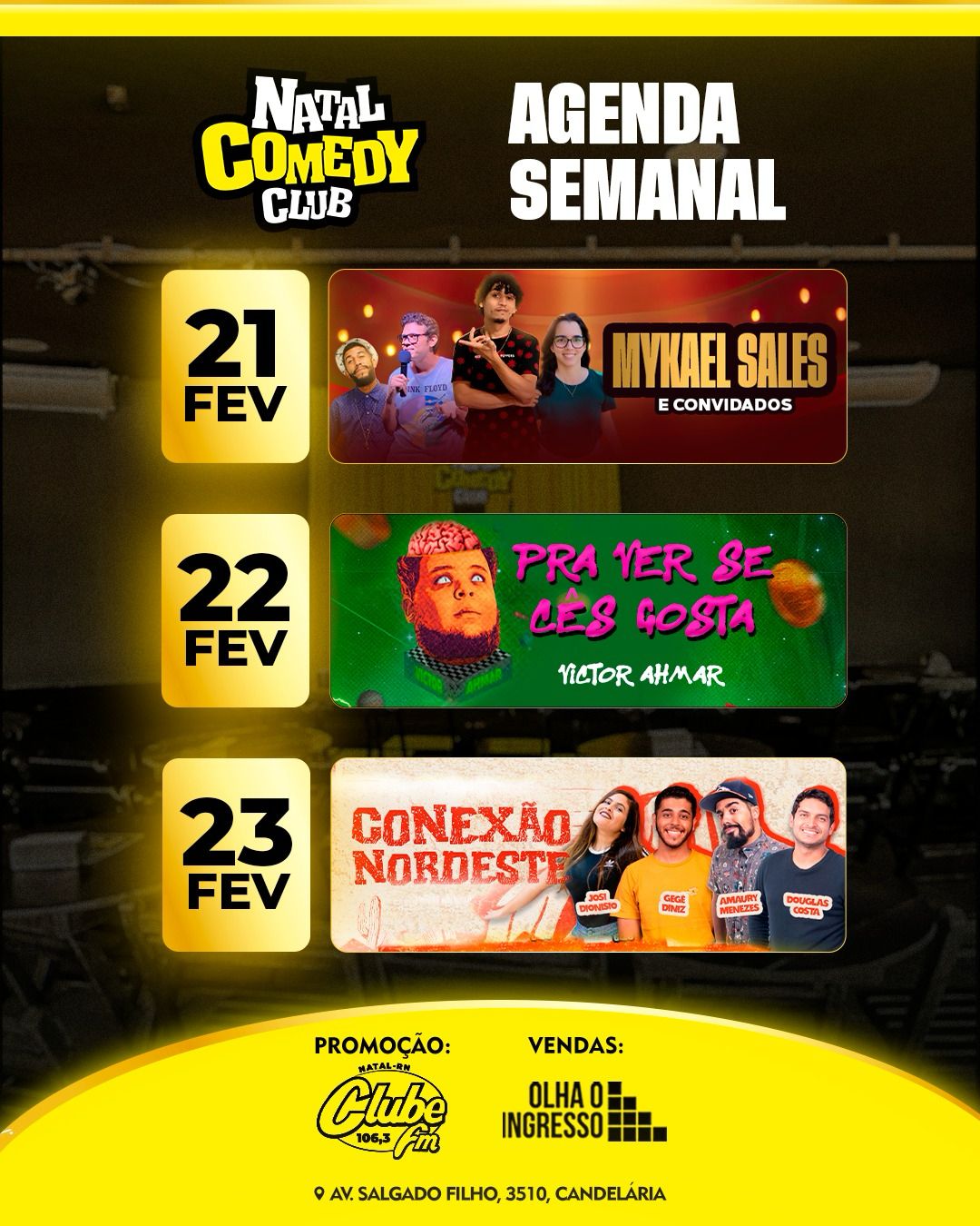 Natal Comedy Club tem programação variada de humor de sexta a domingo; Confira