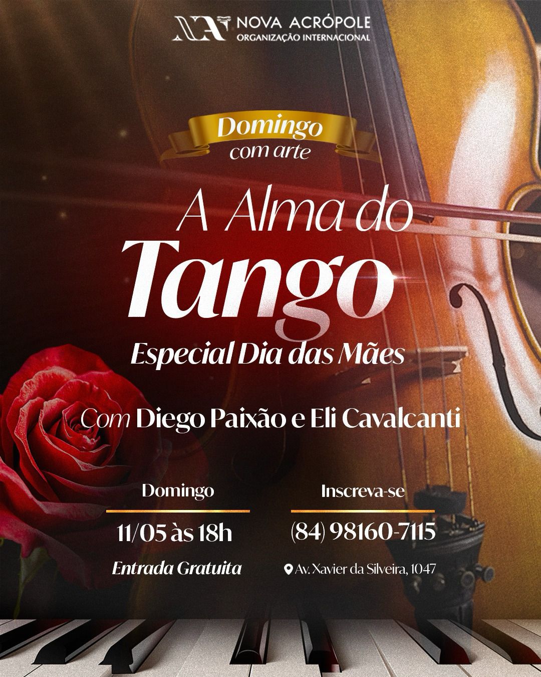 Tango e homenagem às Mães no domingo com arte de Nova Acrópole