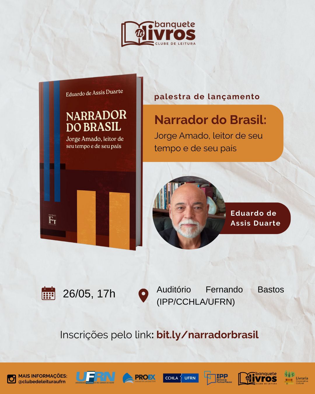 Eduardo de Assis Duarte retorna à UFRN para lançar novo livro sobre Jorge Amado