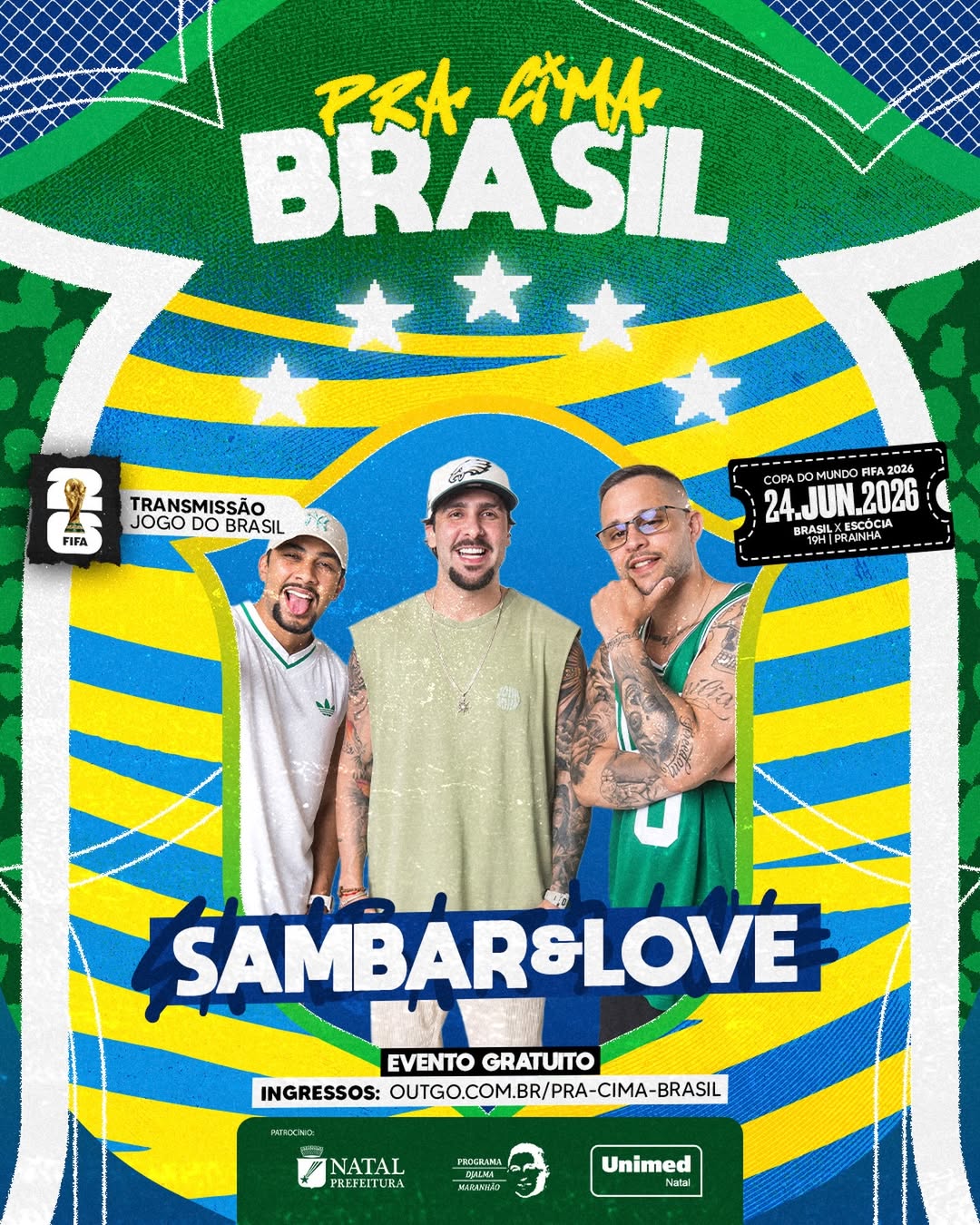 Brasil x Escócia terá evento com entrada gratuita, quatro telões de LED e shows na Prainha Via Costeira