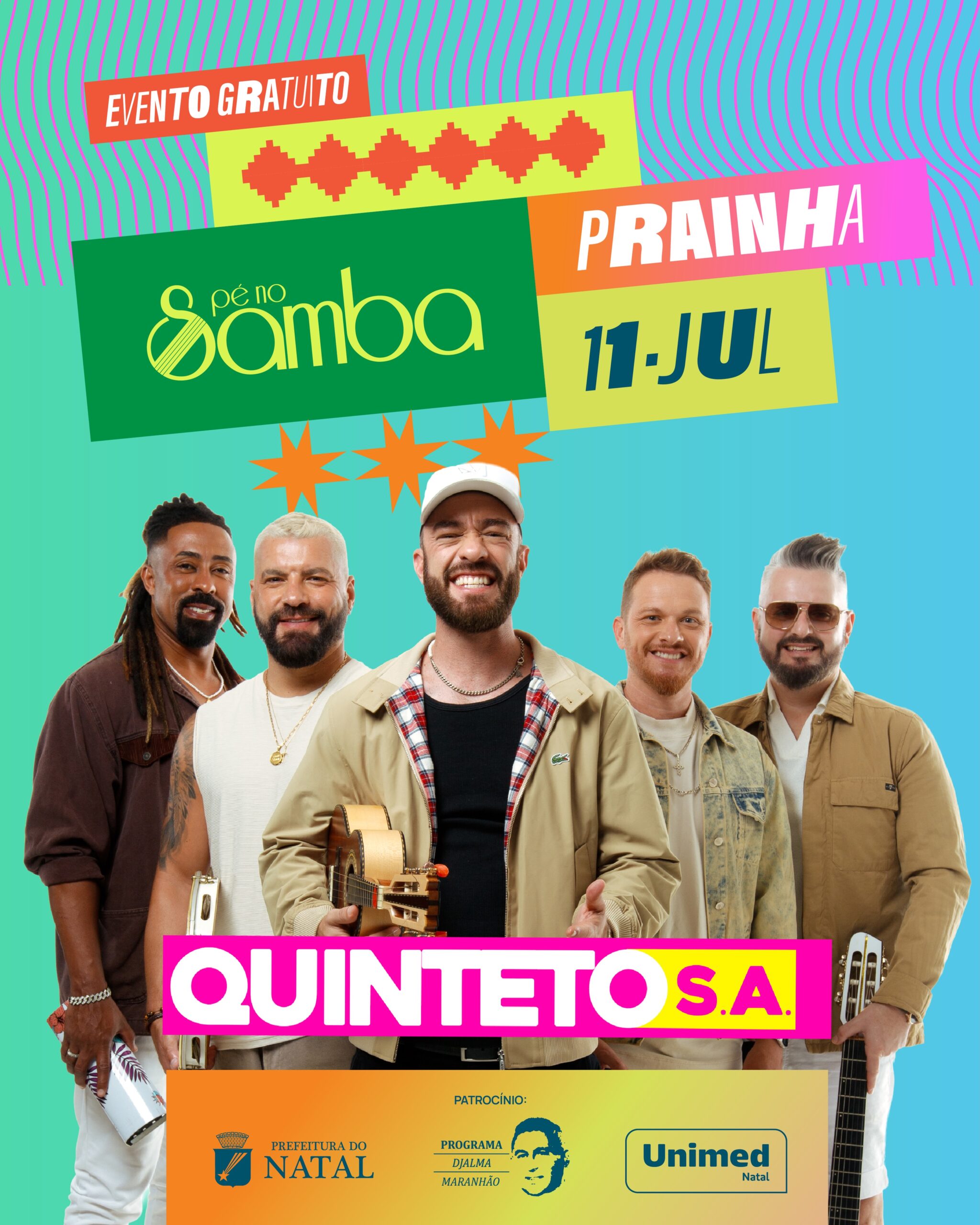Pé no Samba confirma Quinteto S.A. e Banda Pretta para edição gratuita no dia 11 em Natal