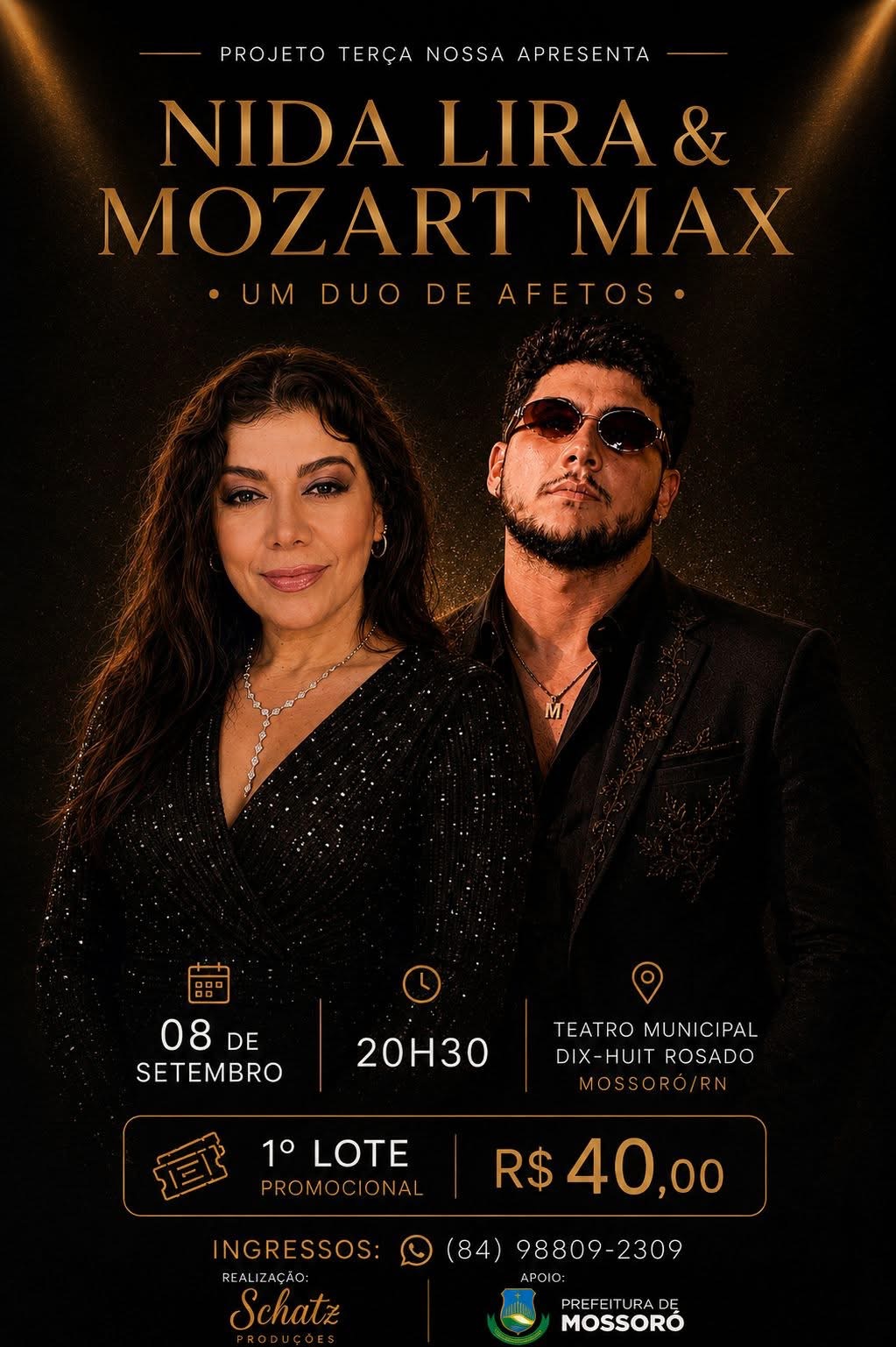 Nida Lira e Mozart Max apresentam espetáculo inédito “Um Duo de Afetos” em Mossoró