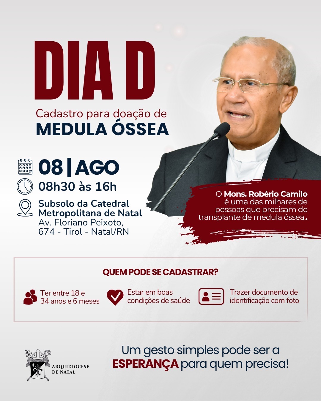 Arquidiocese de Natal realiza Dia D para cadastro de doadores de medula óssea
