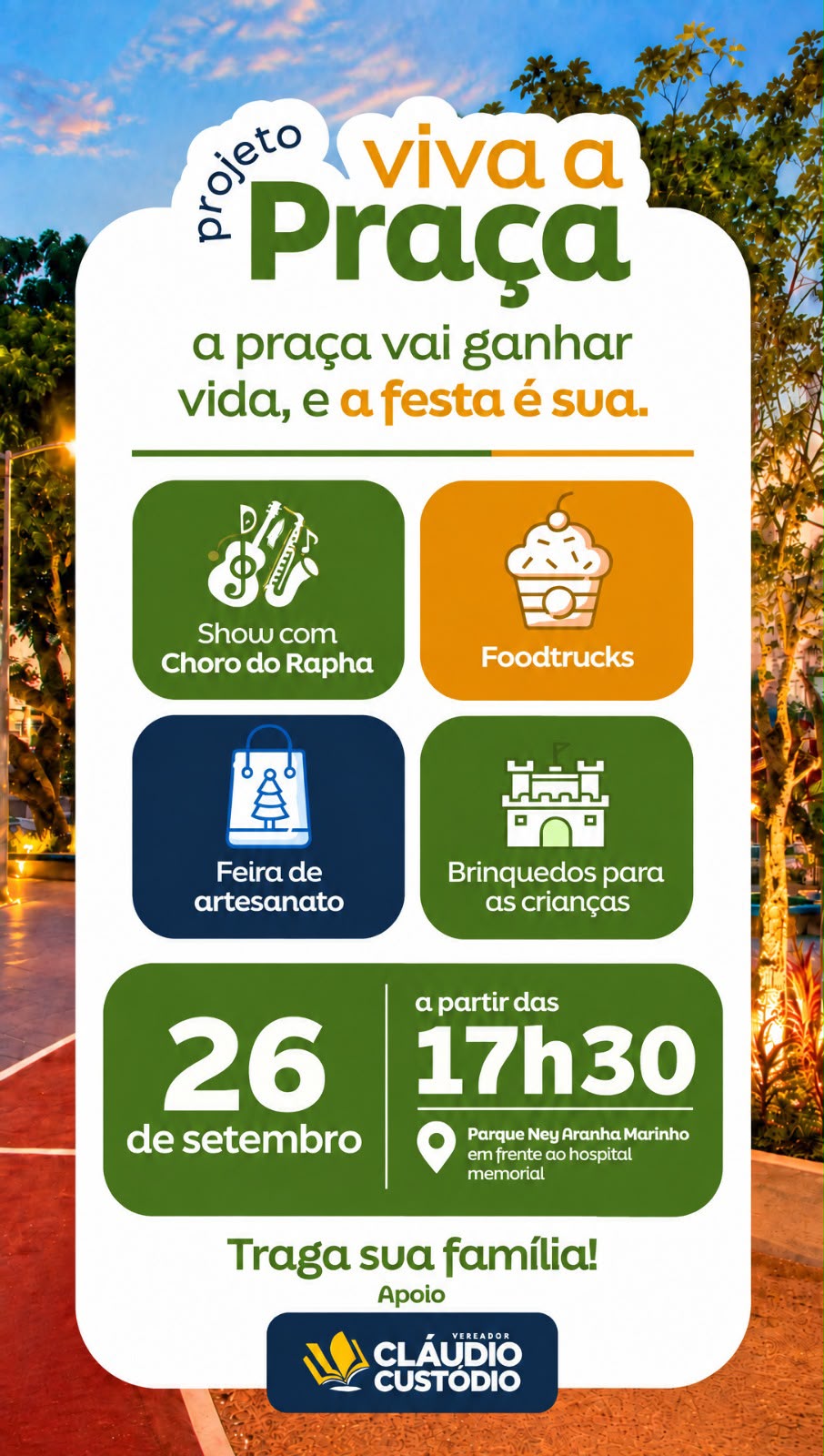 Viva a Praça terá segunda edição no Parque Ney Aranha Marinho neste sábado (26)