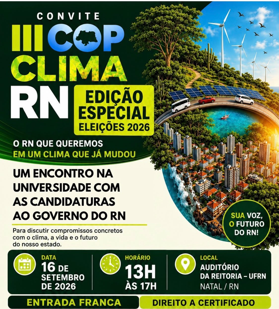 III COP Clima RN acontece nesta quarta (16) na UFRN, com Edição Especial Eleições 2026