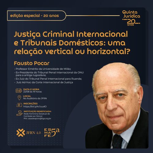 Quinta Jurídica terá edição comemorativa dos 20 anos e contará com palestrante internacional