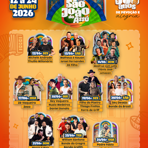 Matheus e Kauan, Menos é Mais e Padre Fábio de Melo estão confirmados no São João de Assú 2026