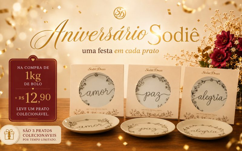 Sodiê Doces celebra 29 anos com bolo inspirado na história da marca e coleção especial de pratos