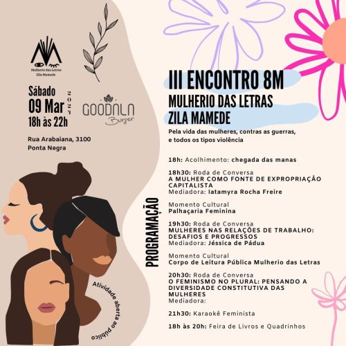 III Encontro Mulherio das letras Zila Mamede acontece nesse sábado (9) em Ponta Negra