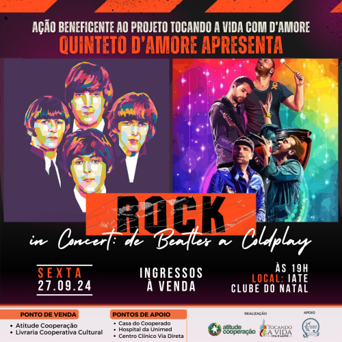 “Rock in Concert beneficente: de Beatles a Coldplay” acontece dia 27 no Iate Clube do Natal