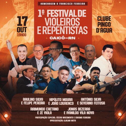 1º Festival de Violeiros e Repentistas movimenta o Pingo D’água, em Caicó, no dia 17 de outubro