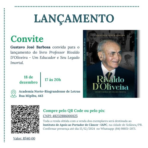 Livro sobre a história do professor Rivaldo D’Oliveira será lançado nesta quarta (18)