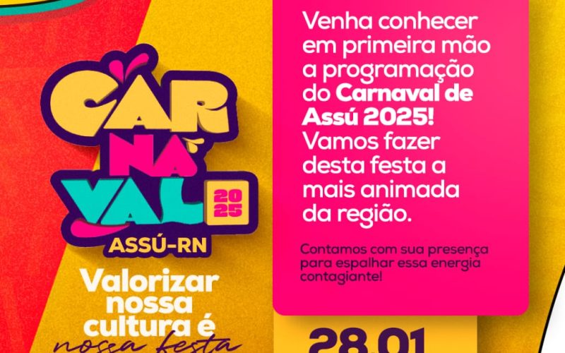 Carnaval de Assú 2025 será lançado hoje (28) com programação variada