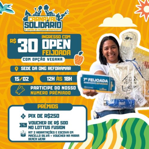 Carnaval Solidário da Reforamar vai ter open de feijoada e muito axé no dia 15 de fevereiro