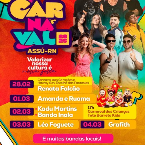 Carnaval de Assú 2025 tem programação ampliada e novas atrações