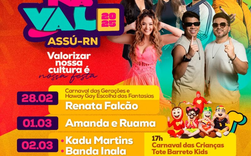 Carnaval de Assú 2025 tem programação ampliada e novas atrações divulgadas