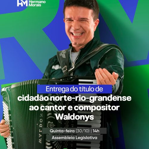 ALRN homenageará o cantor Waldonys com o título de Cidadão Norte-Rio-Grandense