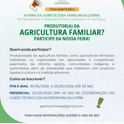 EAJ de Macaíba inscreve produtores agrícolas para Feira de Agricultura Familiar