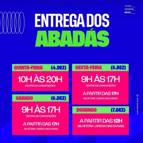 Confira os horários e locais da entrega dos abadás do Carnatal 2025
