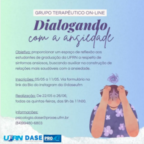 UFRN abre inscrições para grupo terapêutico Dialogando com a Ansiedade