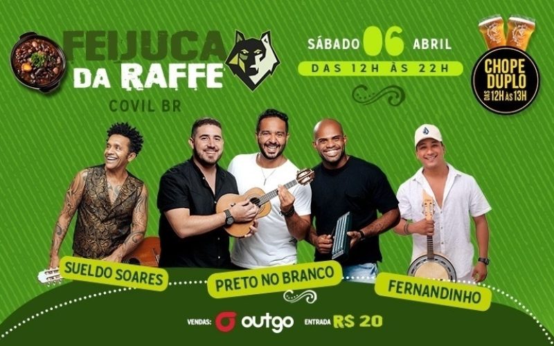 Feijuca da Raffe vai rolar dia 6 de abril, com três atrações musicais e 1 hora de chope duplo