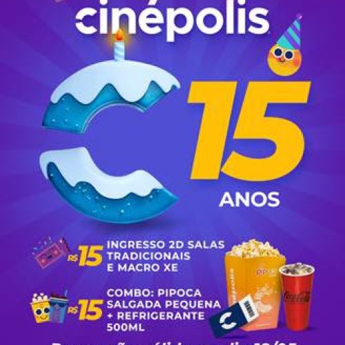 Cinépolis comemora 15 anos no Brasil com promoção de ingresso e combo neste domingo