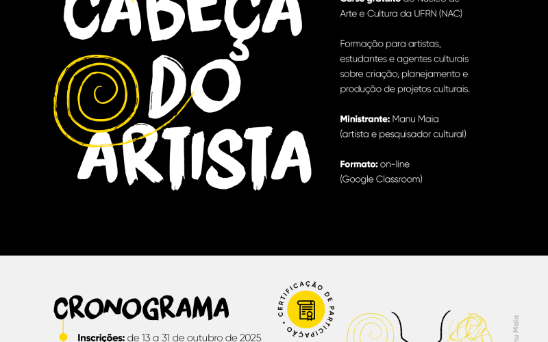 Curso “A Cabeça do Artista – Processos Criativos e Elaboração de Projetos Culturais” está com vagas abertas