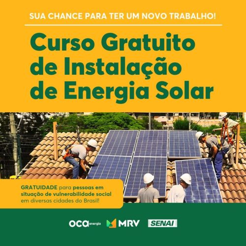 MRV, Oca Energia e SENAI-RN estão oferecendo curso gratuito de ‘instalação de energia solar’